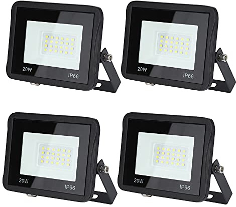Sonnewelt LED Strahler Außen Fluter 4er 20W Aussenstrahler 1700lm Flutlicht 3000k warmweiß IP66 Wasserdicht Außenstrahler für Sportplatz Rasenflächen Hinterhof Auffahrt Garage Flur Garten