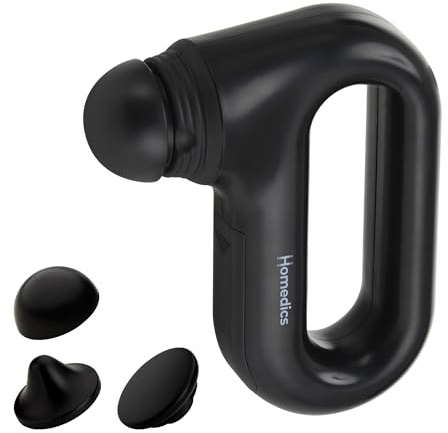 Homedics mobiles Ganzkörper-Massagegerät mit Vibration und Tiefenwirkung, kabellos und kompakt, leicht, 3 auswechselbare Massageköpfe, 2 Intensitätsstufen, ergonomischer Griff, Batterien enthalten