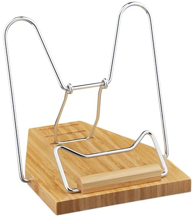 Relaxdays Leseständer, Bambus, 3 Neigungswinkel, klappbar, Buchablage für Hefte, Bücher & Tablets, Kochbuchhalter, natur