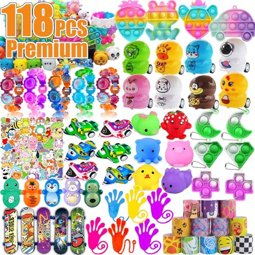 128 Pcs Party Favors for Kids Easter Egg Fillers,Fidget Treasure Box Toys, Classroom Prizes, Pinata Filler Goodie Bag Stuffers, Treasure Chest Carnival Prizes, Prize Box Bulk Toys for Boys Girls 4-8