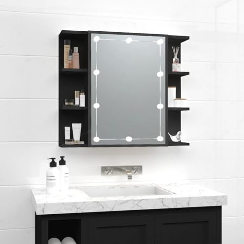 ZEYUAN Spiegelschrank mit LD Schwarz 70x16,5x60 cm, Alibertschrank Bad, Badschrank, Badezimmerschrank, Badezimmerspiegelschränke, Badezimmer-spiegelschrank - 833536