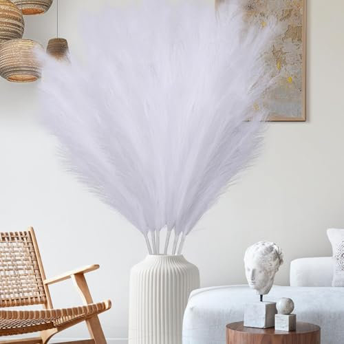 Mbsomnus Pampasgras Groß, 6 Stk Pampasgras Künstlich 110cm Künstliches Pampasgras Deko Trockenblumen Getrocknete Blumen Boho Deko Kunstblumen Pflanzen für Hochzeit Büro Schlafzimmer Wohnzimme(Weiß)