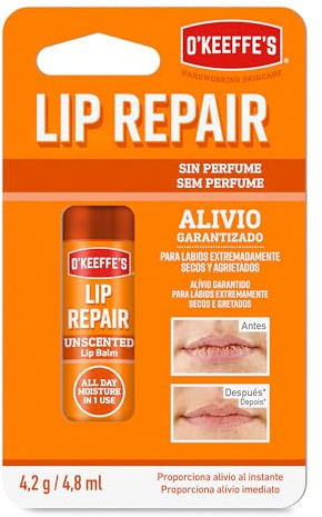 O'Keeffe's Lip Repair - Bálsamo labial reparador para labios secos y agrietados - 24h hidratación - Sin aroma