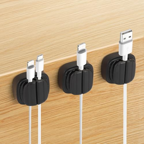 3pcs Cord Organizer, 3-in-1 Cable Clips Holder Adhesive Cable Management Clips Adjustable Spring Wire Organizer Keeper Accessories for Charger Wire USB Cord Home Office Car Desk Phone (Black)
