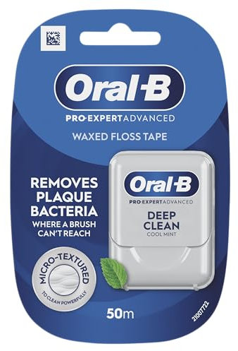Oral-B Pro-Expert Advanced Waxed Dental Floss - Deep Clean - Removes Plaque - Cool Mint Flavour Dental Tape - 50m