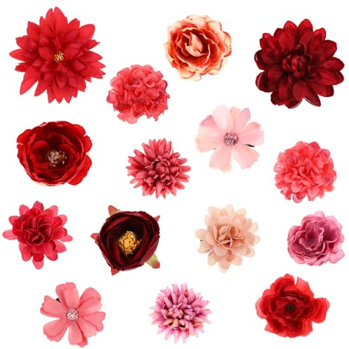 WLLHYF 21 Stück Blumen Haarspangen Haarclip Klaue Clip Haarnadel Rot | Rot Rose Blume, Boho Braut, Hawaii, Künstliche Blume, Haarnadeln, für Hochzeit Karneval, Halloween Maskerade, Party Make up