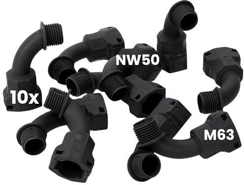 Kalitec 3805236 - Racor para manguera (10 unidades, arco de 90°, M63 NW50), color negro