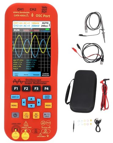 Multímetro de Osciloscopio Portátil con Pantalla a Color Grande, Osciloscopio de Ancho de Banda de 50 MHz, Multímetro de Osciloscopio de Doble Canal para Varios Proyectos