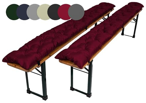 TexDeko® Garden 2er Set Bierbankauflagen gesteppt 180x25cm Bordeaux | gepolsterte Bankauflage für Bierzeltgarnitur, wasser- & schmutzabweisend, In- & Outdoor Sitzpolster mit UV-Schutz