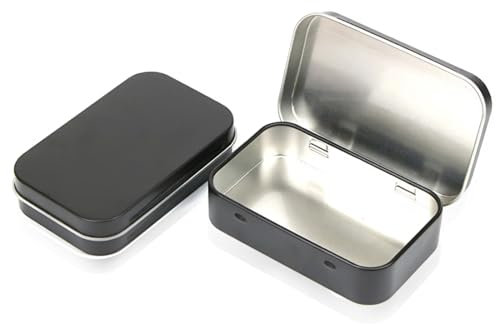 IKOPFLN Scatola Latta di Metallo,Contenitore Tin Nero, Rettangolare in Metallo, Piccola Scatola Portaoggetti per la Casa,Può conservare caramelle,Chiavi,Orecchini,Tè,95 x 60 x 20 mm, 2 pezzo