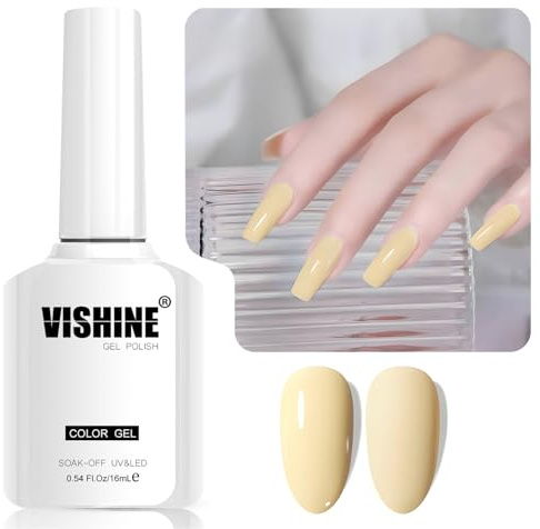 Vishine - Smalto gel semi-permanente, 1 pz 16ml, Soak-Off, UV/LED, per nail art e manicure fai da te a casa, Colore L327 Giallo Formaggio