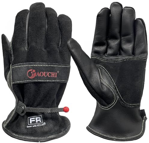 AOUCHI Men's or Women's Leather Gloves. Gardening, Welding, Construction, Carpentry, Fireplace, Wood stove, Chainsaw Angle Grinder, Farm, Handling/Construction, Durable (Large)