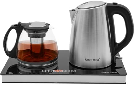 Elektrischer Wasserkocher, 1,8 Liter Wasserkocher und Teekanne aus Glas 1 Liter, 1800W Tea Maker Set, Doppelflammiger Elektrischer Teezubereiter mit Temperatureinstellungen und Touch-Bedienfeld