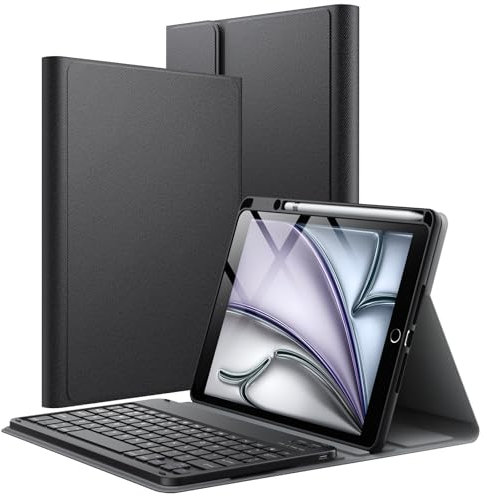 JETech Keyboard Case for iPad Air 11-Inch M3/M2 (2025/2024), iPad Air 5th/4th (10.9-Inch 2022/2020) with Pencil Holder, Magnetic Detachable Bluetooth Tablet Keyboards, TPU Back Stand Cover (Black)