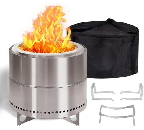 Brasero d'extérieur sans fumée de 28 cm avec plaque de cuisson, brasero d'extérieur avec bac à cendres amovible et support