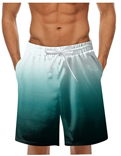 RUMAOZIA Bañador largo para hombre, de secado rápido, pantalones cortos informales, ligeros, para surf, con degradado de color, holgado, con cordón ajustable