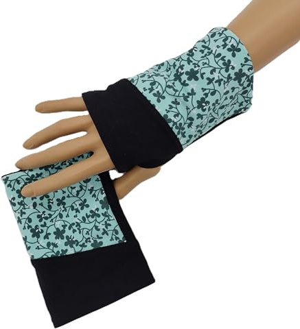 Pulswärmer, kurze Handstulpen grüne Blümchen, 95% Baumwolle, 5% Elasthan