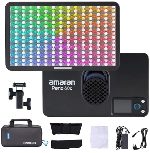 Amaran Pano 60c Kit Led Video Panel Light 60W RGBWW Full Color Lights | CCT 2,300K-10,000K,12 Lighting Efects,App Control,Support USB-C PD,with Softboxes & Carrying Case for Video, Streaming,TikTok