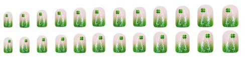 Lot de 24 faux ongles courts à presser en acrylique pour la Saint-Patrick, motif trèfle artificiel, décoration de vacances, kit de manucure