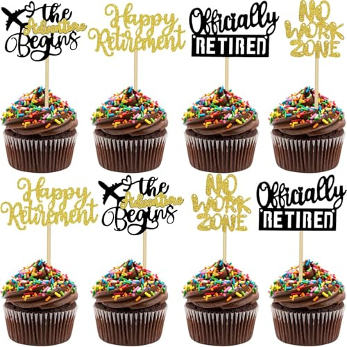 KSHGTB 24Pcs Happy Retirement Cupcake Toppers Officially Retired Cake Toppers No Work Zone Adventure Begins Cupcake Picks Retirement Theme Farewell Birthday Party Decorations Supplies