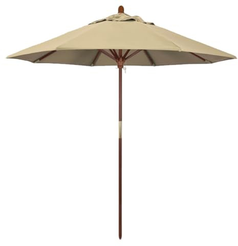 QYYZTQY Patio Wooden Umbrella,Garden Parasol Umbrella with Rope Pulley Lift,8 Ribs,Adjustable Heights,Windproof Waterproof Outdoor for Deck Pool Backyard (210cm/7ft)