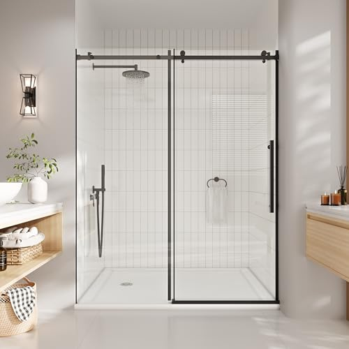 50-54 in. w x 72 in. h Frameless Sliding Glass Shower Door, 5/16 Clear Tempered Glass, Matte Black Frame for Walk-in Shower, Frameless Bypass Design with Smooth & Quiet Operation