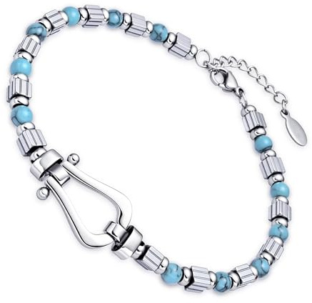 Dada Gioielli Pulsera Hombre Acero Inoxidable con Piedras Naturales | Elemento de Grillete Náutico, Diseño Moderno Elegante, Idea de Regalo