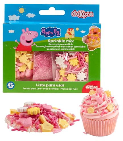 dekora – Vermicelles pâtisserie, Sprinkles gâteau Mix Peppa Pig, Décoration comestible pour gâteau d’anniversaire enfant, Topping sucré pour cupcakes, biscuits et desserts 70g