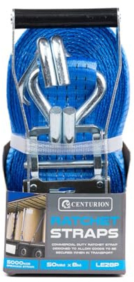 Centurion LE28P Heavy Duty Ratchet Strap 8m x 50mm - 5000kg Break Strength | Double J Hooks | EN12195-2 Compliant Tie Down Strap for Cargo, Trailers, Vans & Trucks