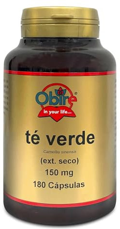 Obire | Té verde Puro 100% | 150 mg (ext. Seco) | 180 Cápsulas | Antioxidante y Antiinflamatorio | Para el Metabolismo