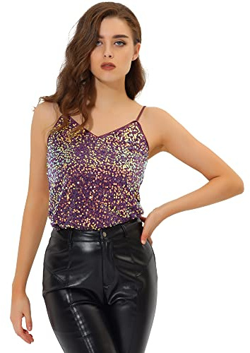 Allegra K Camisola Brillante con Lentejuelas para Mujer Club Party Sparkle Cami Top Festa Púrpura S