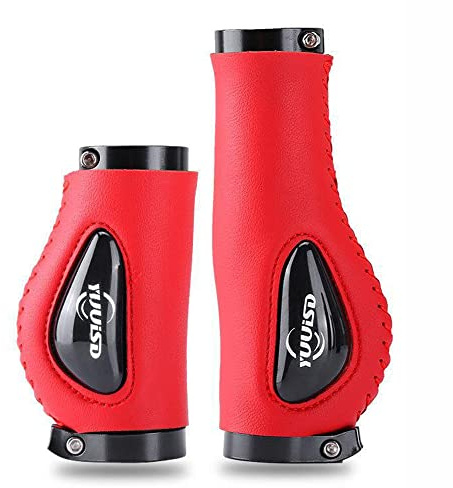 Silicone PU Leather Bicycle Handlebar Grips Sleeve Silicone Meat Ball Shock Grips Absorption Comfortable Mountain Bike Grips for Modified Mountain Bike (Red)