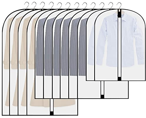 12pcs Fundas de Ropa, Bolsa Transparente Cremallera Cubiertas A Prueba Polvo Impermeables y con Humedad para Trajes,Vestidos,Camisas (60×80/100/120cm)