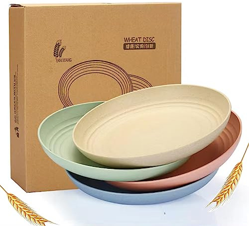 LRUUIDDE Unbreakable Cereal Dinner Plate, 9 Inch Wheat Straw Deep Reusable Plastic, Lightweight Salad Kids for Kitchen Camping BPA FREE Dishwasher Safe
