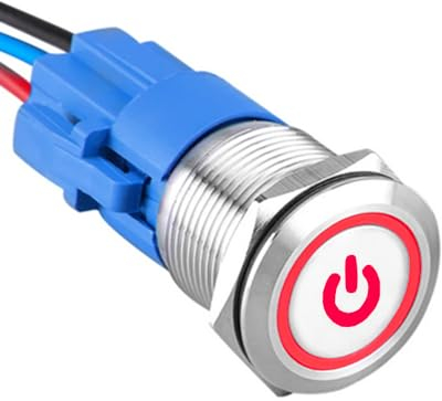 ETOPARS Rostfreier Stahl 19mm Kippschalter 12V 5A Auto Wippschalter Metall Druckschalter Wasserdicht EIN/AUS Taste Schalter mit Drahtstecker Rot Licht Leistung Symbol