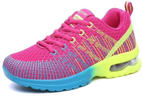 Träningsskor för kvinnor lätta andningsbara löparskor för vägar luftkudde gym joggingskor atletiska sportsneakers mode promenadskor, Röd, 41 EU