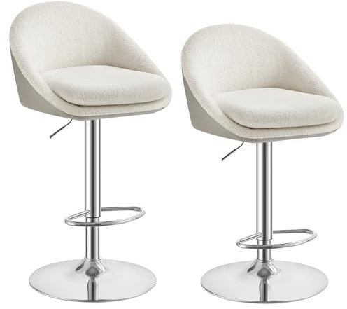 VASAGLE Tabouret de Bar, Lot de 2, Chaise de Cuisine, Réglable en Hauteur, Pivotant à 360°, avec Dossier, Socle, Repose-Pieds, Acier, pour Comptoir, Bar, Salle à Manger, Blanc Crème LJB110W01