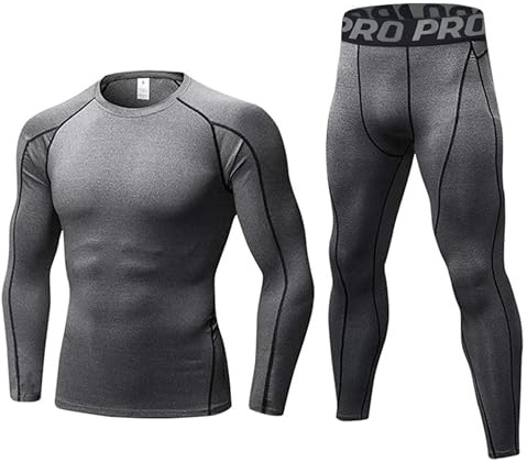 BEGIANT Mens Thermal Underwear Set Long Johns for Men Long Sleeve Skins Base Layer Compression Top and Bottoms Winter Warm Compression Suit for Workout Skiing Running Grey