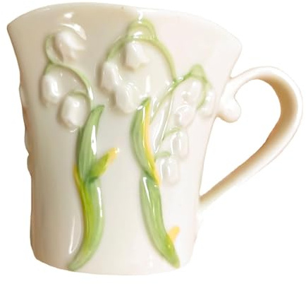 240ml/8oz French Cream Style High Temperature Hand Painted Relief 3D Lily Of The Valley Ceramic Mug-Pink Lily Cup