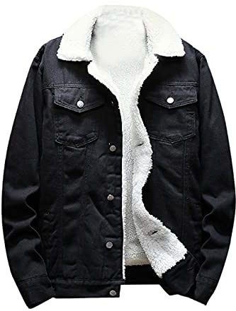 Veste de camionneur Sherpa pour homme - Veste en jean chaude doublée en polaire - Manteau de cowboy décontracté - Manteau thermique épais - Col à revers rembourré - Manteau d'hiver en coton boutonné