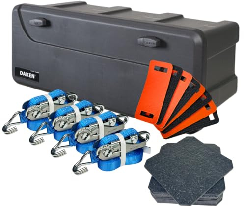 LOADCARE Ladungssicherung für PKW Transporter Anhängerkiste wasserdichte Deichselbox mit Zubehör 750x300x355 (Mit Gurten, Kantenschutz + Antirutschmatten)
