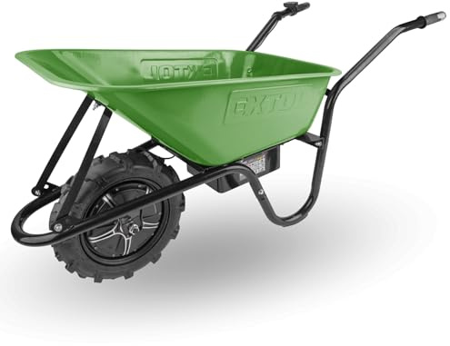 Extol Craft elektrische Schubkarre mit Akku, 500 W, 80 L Mulde & 150 kg Traglast, leistungsfähige Motorschubkarre, Offroad-taugliche Akkuschubkarre, mit Zwei 12V Blei Batterien