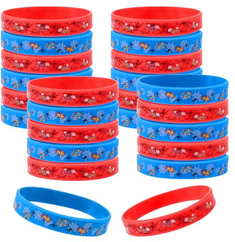 24 braccialetti in silicone a forma di ragno, 2 stili per bomboniere, braccialetti con ragnatela, braccialetti stampati a tema eroe, decorazioni di compleanno forniture