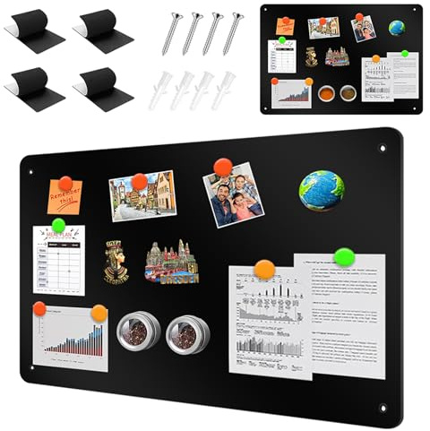 LUPATDY Tableau Magnétique Mural, 43 x 30cm Plaque Aimantee pour Magnets, Metal Tableau D'affichage Magnétique Pour Cuisine, Bureau, Réfrigérateur - Noir