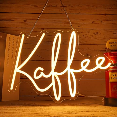 Flixyticy Kaffee Neonschild für Wanddekoration, Coffee LED Neonlicht Hängeschild USB-Betrieb mit dimmbarem Schalter für Café,Kaffeestation,Büro,Schlafzimmer Wanddekoration (Kaffee)