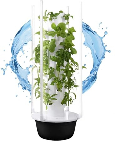 zhenmaster Kit Coltivazione idroponica Verticale 9 Livelli con LED Full Spec-Trum, autoirrigazione e Serbatoio 30L, Torre Indoor ABS BP-A-Free per Erbe, Fragole e Verdure fresche(36Holes+LED)