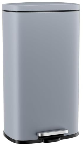 Clevich Mülleimer 50L aus Stahl, Abfalleimer, Tretmülleimer mit Soft-Close Deckel, Fußpeda, abnehmbarer Inneneimer aus Kunststoff, für Küche, Badezimmer, Büro - Grau