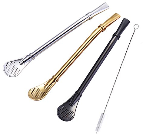 3 pcs Métal Bombilla pour Yerba Mate & Boire, Réutilisable Paille Acier Inoxydable Cuillère Filtrée, 1 pcs brosse de nettoyage gratuite