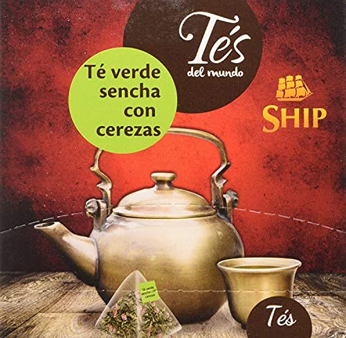 Ship - Té Verde Sencha con Cerezas - Caja de 15 Pirámides - Contiene Propiedades Digestivas - Sabor Dulce - Infusión Digestiva - Aporta Bienestar y Tranquilidad