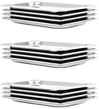 vidaXL 12x Bandejas Gastronorm de Alimentos GN 1/3 Utensilios Cocina Calientaplatos Plato Platillo Comida Buffet Baño María 20 mm Acero Inoxidable
